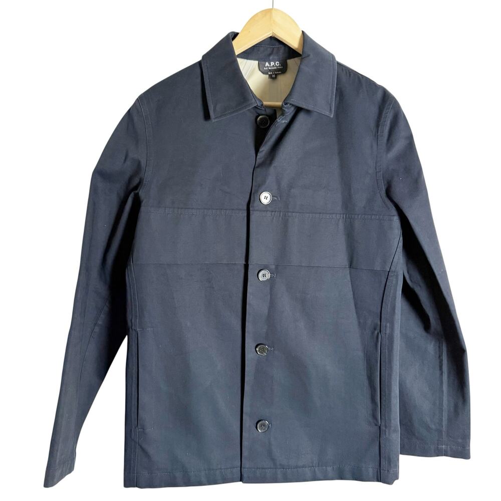 A.P.C. Men’s Solid Navy Blue Cotton Button Front Chore Jacket Size XS